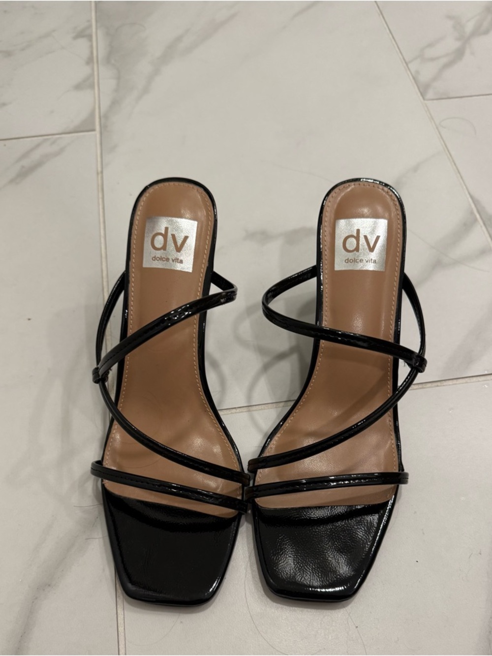 Dolce Vita Black Patent Strappy Square-Toe Heels